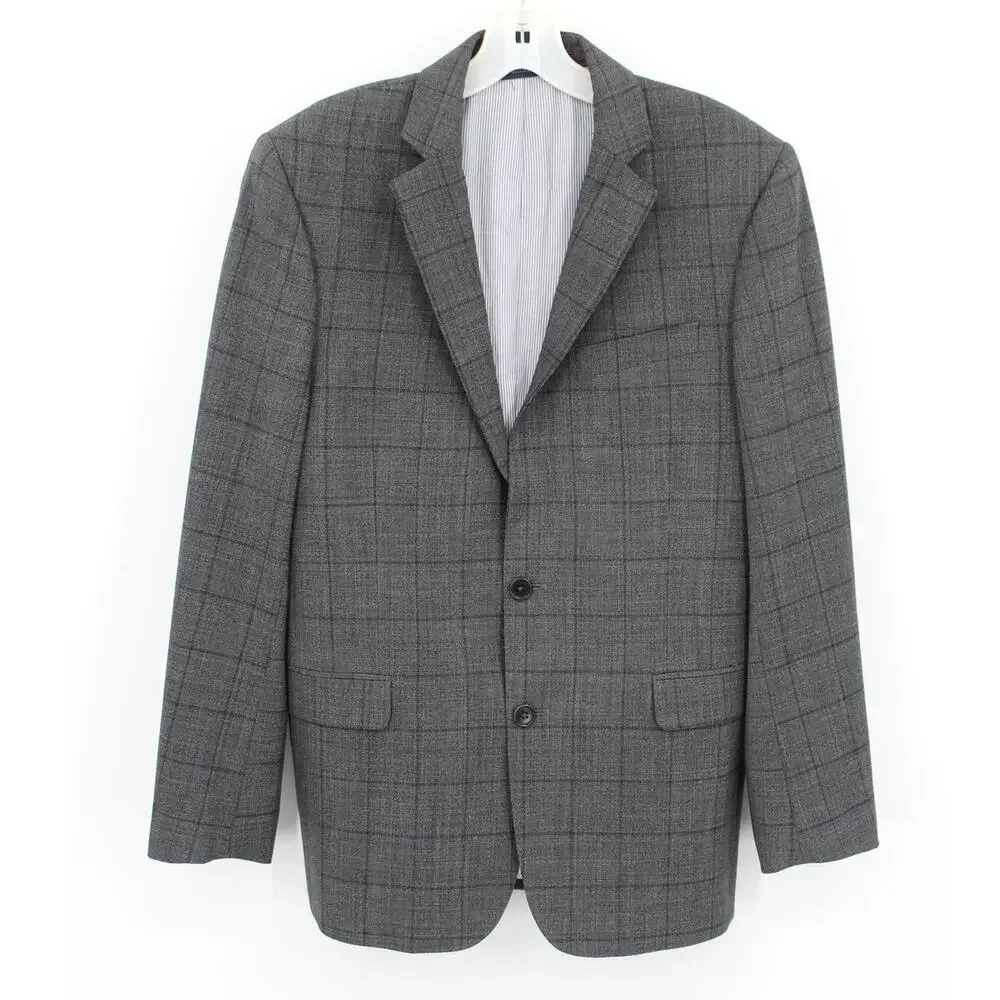 Brooks Brothers Explorer Regent Fit Gray Wool Blend Window Pane Plaid 38R